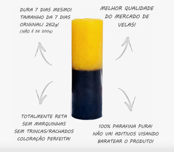 VELA SETE DIAS AMARELA E PRETA - Imagem 4